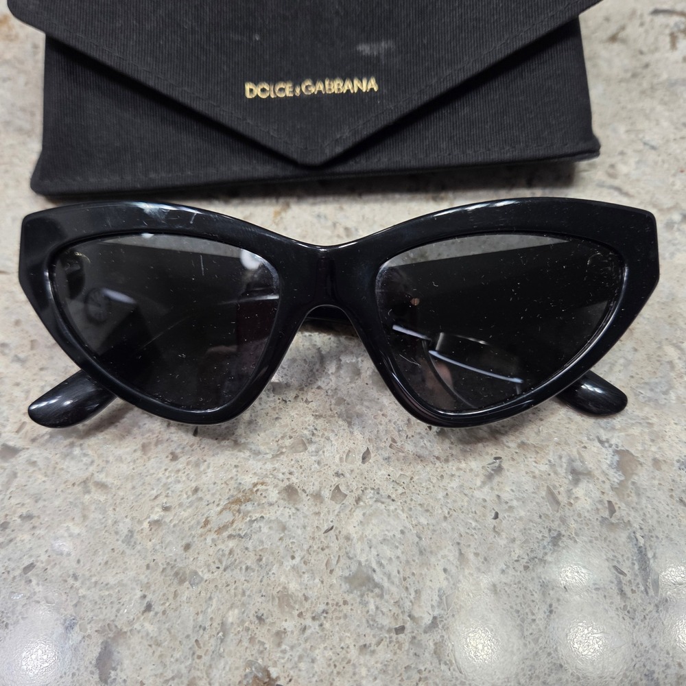 Dolce & Gabbana Black Cat Eye Sunglasses Gold DG Logo DG4362 - Picture 2 of 9